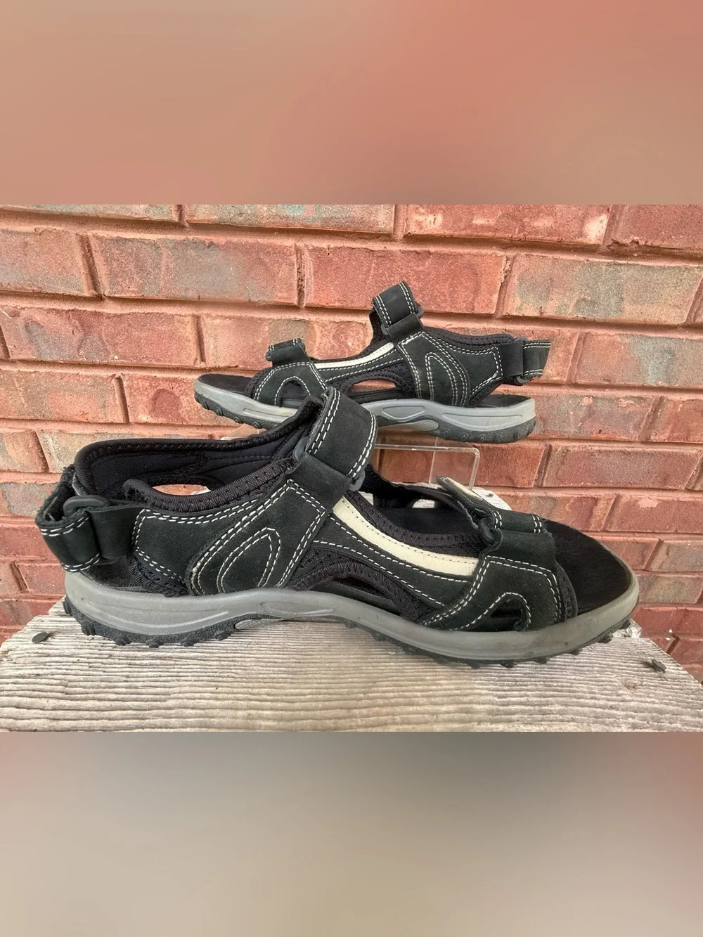 Drew Warren Orthopedic Sandals Mens Sz 11 6E Ankle Strap Black Tan Leather Shoes